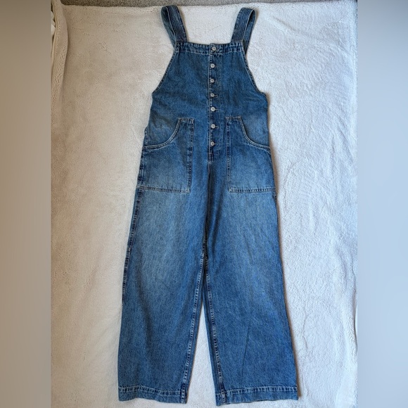 Free People We The Free Fields of Flowers Denim Overalls Women Size Small - Picture 2 of 12